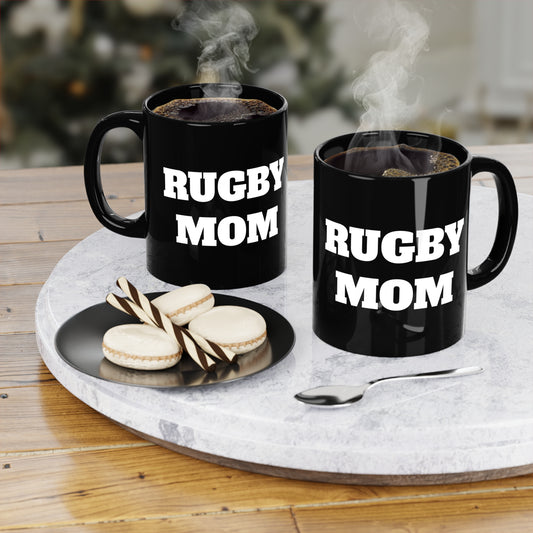 Rugby MOM Black Coffee Mug, 11oz