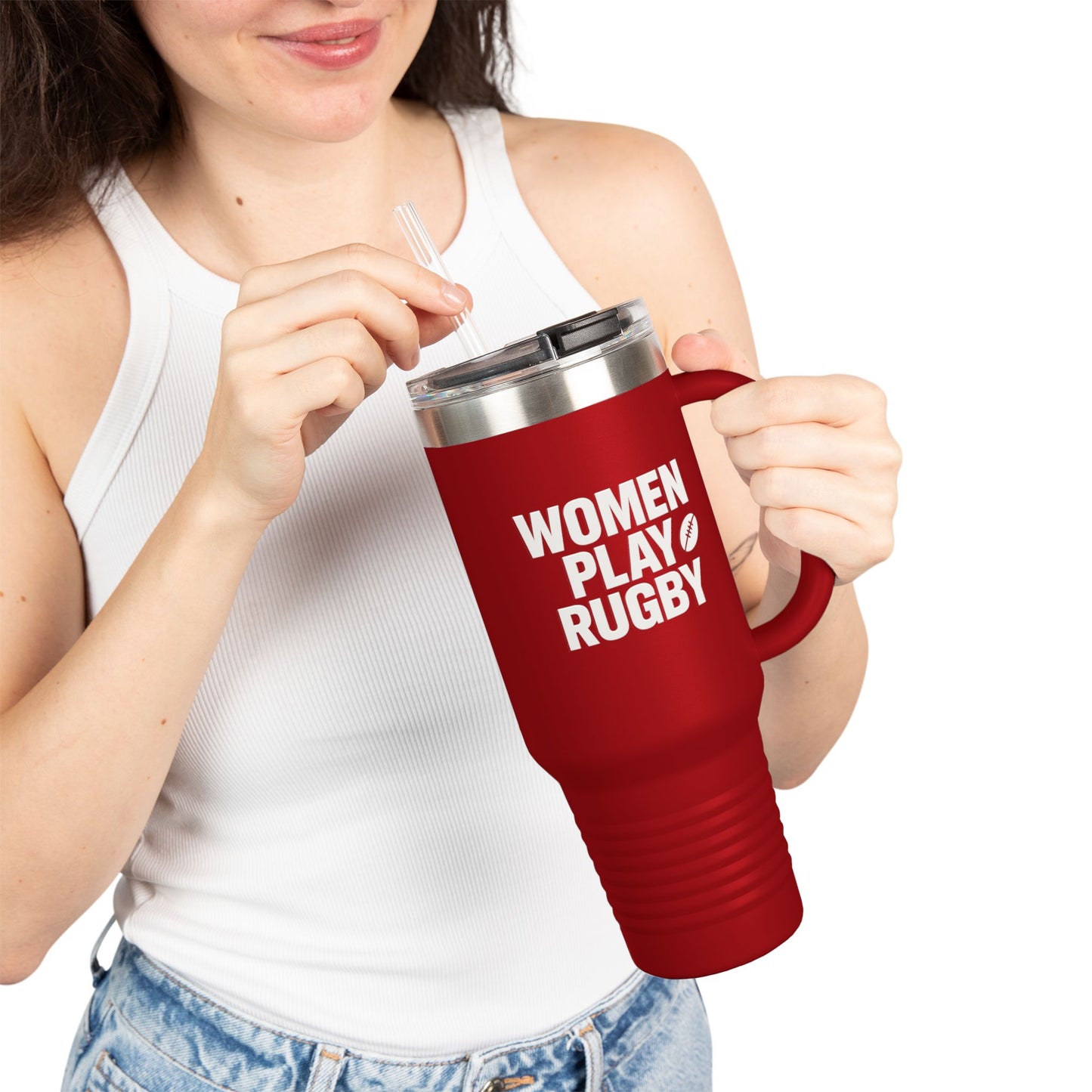 Women's Rugby Insulated Travel Mug, 40oz - Sports Drinkware, Travel Cup, Gift for Athletes, Coffee Tumbler, Reusable Beverage Container