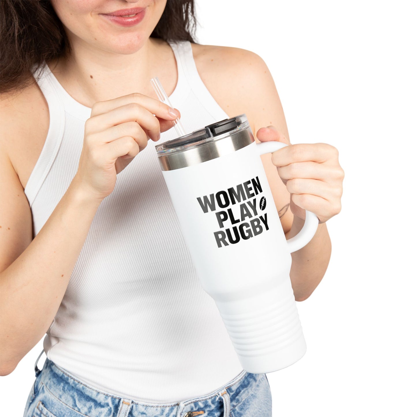 Women's Rugby Insulated Travel Mug, 40oz - Sports Drinkware, Travel Cup, Gift for Athletes, Coffee Tumbler, Reusable Beverage Container
