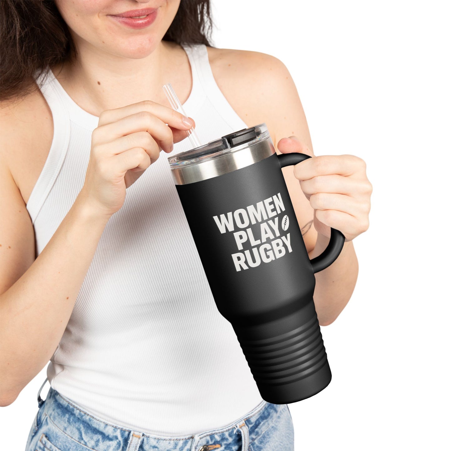 Women's Rugby Insulated Travel Mug, 40oz - Sports Drinkware, Travel Cup, Gift for Athletes, Coffee Tumbler, Reusable Beverage Container