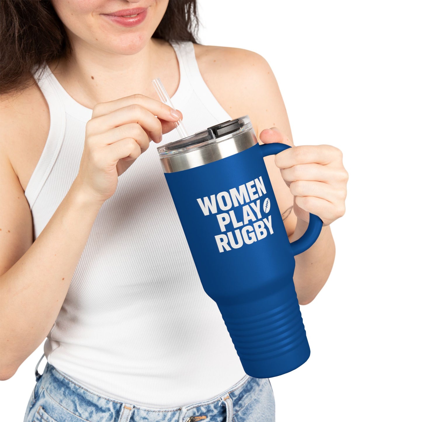 Women's Rugby Insulated Travel Mug, 40oz - Sports Drinkware, Travel Cup, Gift for Athletes, Coffee Tumbler, Reusable Beverage Container